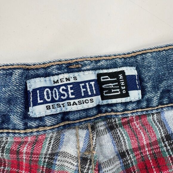 *Vintage Y2K Gap Loose Fit Plaid Flannel Lined Jeans Chore Worn Size 22 SHORT - Picture 2 of 15